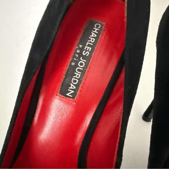 Charles Jourdan Black Suede Heels Pointed Toe Stiletto Heel - Picture 3 of 13